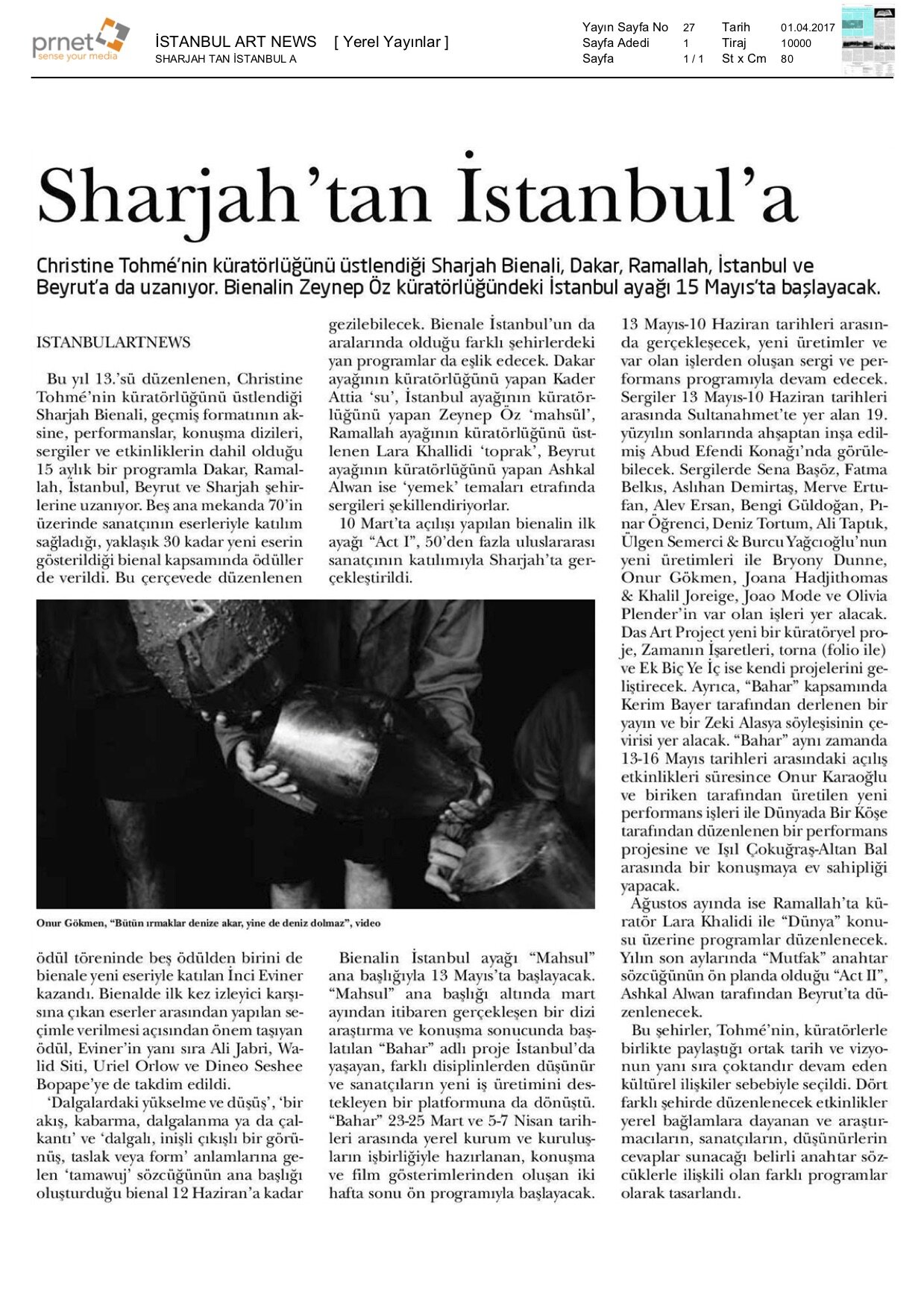 Istanbul Art News (April 2017), From Sharjah to Istanbul