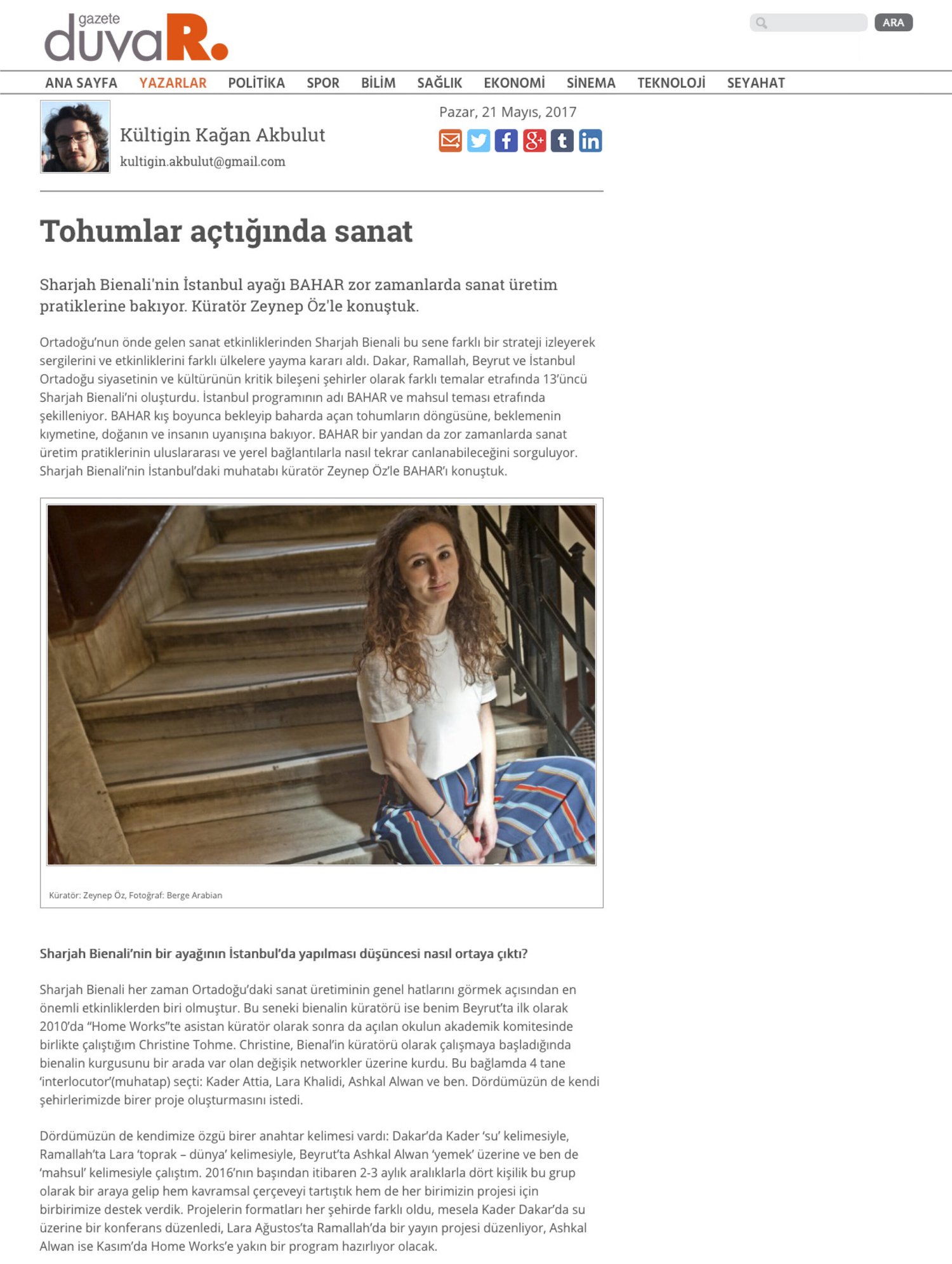 Gazete Duvar (May 21, 2017), Art in the Times of Waking Seeds