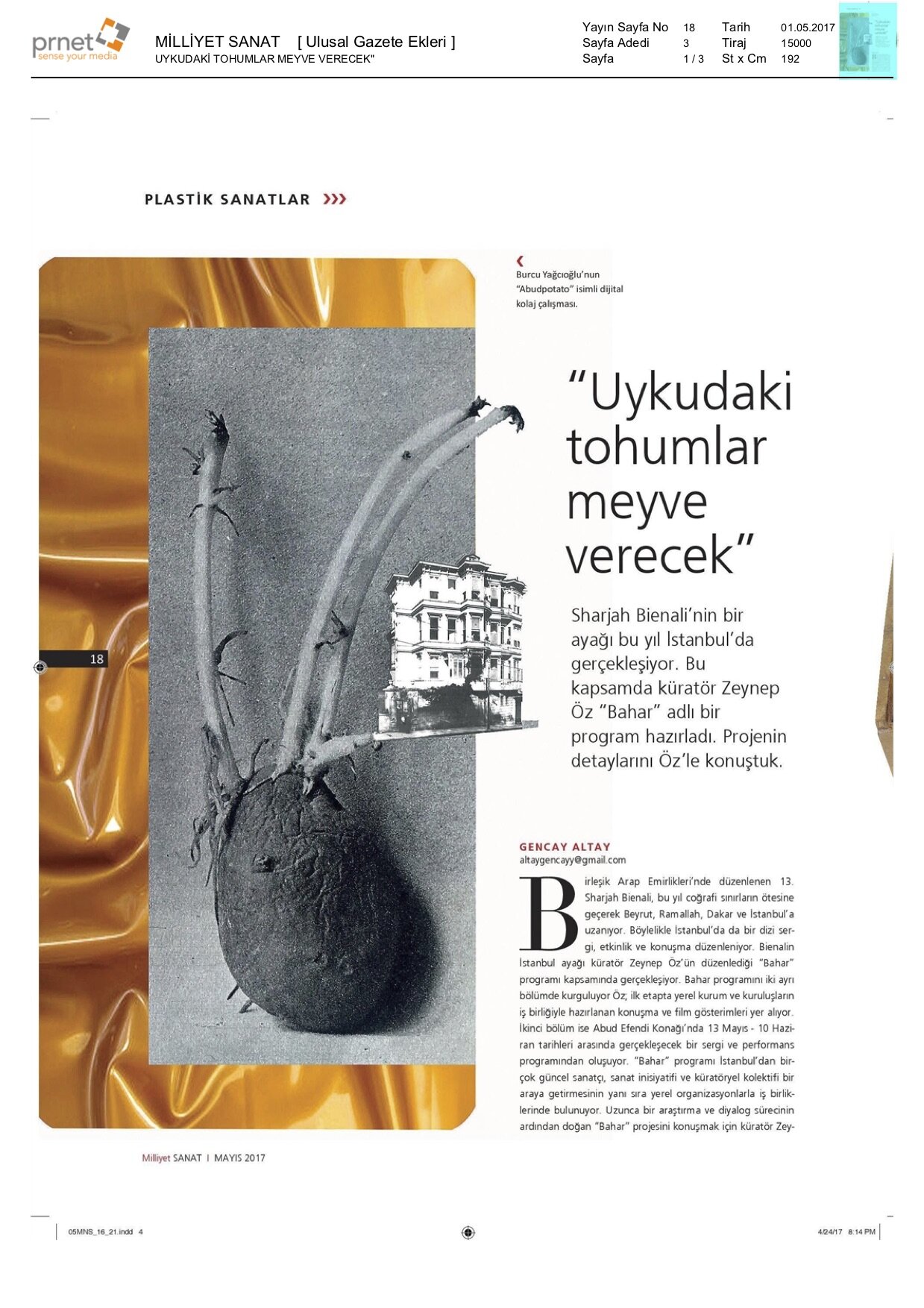 Milliyet Sanat (May 2017), Slumbering Seeds Will Bear Fruit